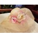STRAW HAT Wide Brim 20" Cream w. PINK Roses EUC Derby Preakness Belmont Wedding  eb-38547128